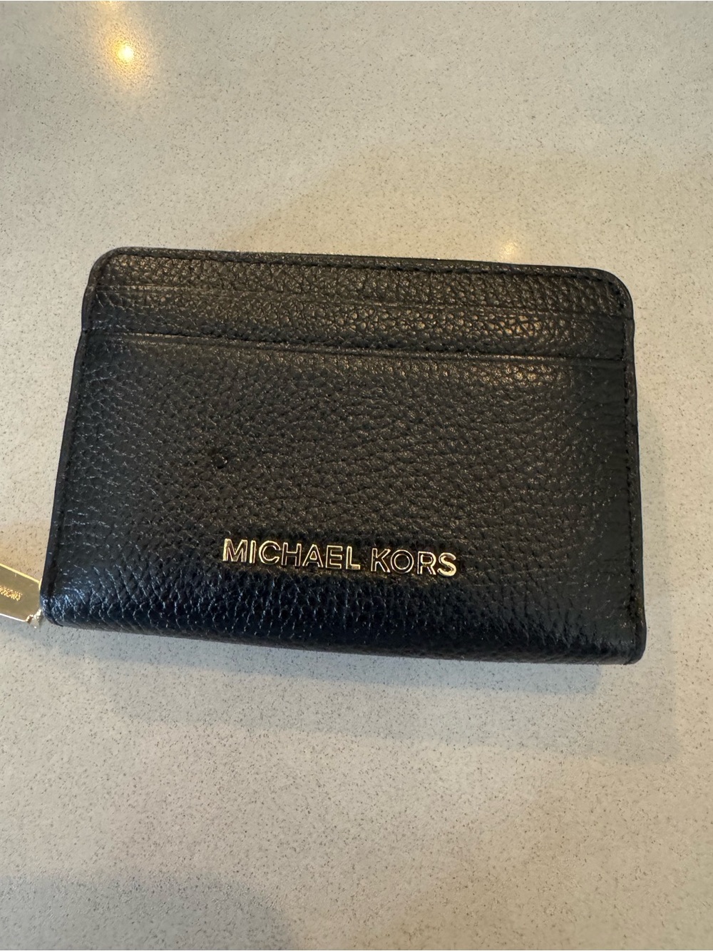 Michael Kors Black Pebbled Leather Card Case with Gold Logo